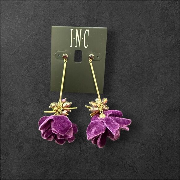INC International Concepts Purple Lariat Flower Floral Drop Earrings - Picture 1 of 3
